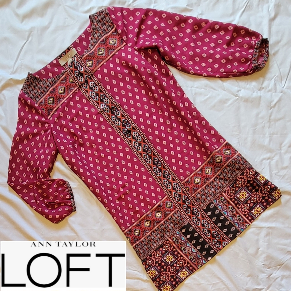NWT LOFT tribal patterned multicolor pullover shift shirt mini dress